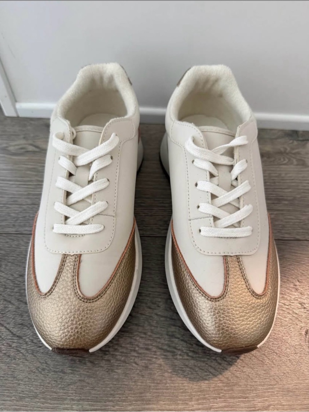Anne Klein Light Beige & Bronze Leather Sneaker